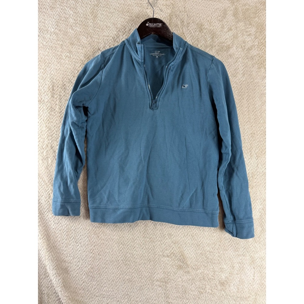 Vineyard Vines Boys Blue Cotton Pique Quarter Zip Pullover Sweater Size M 12-14